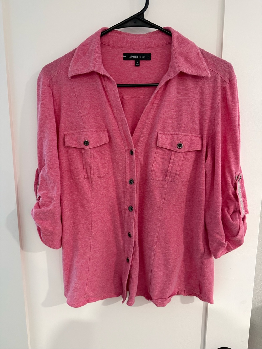 Lafayette 148 New York Heathered Pink Button-Front Utility Shirt